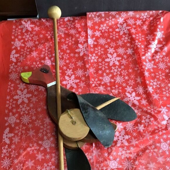 Vintage, handmade flappy duck push toy one needs repairs - Picture 3 of 4